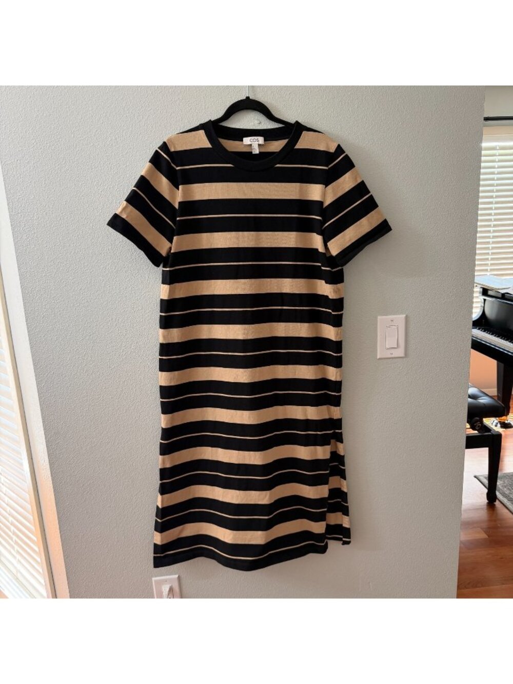 COS Black and Beige Striped Midi Dress